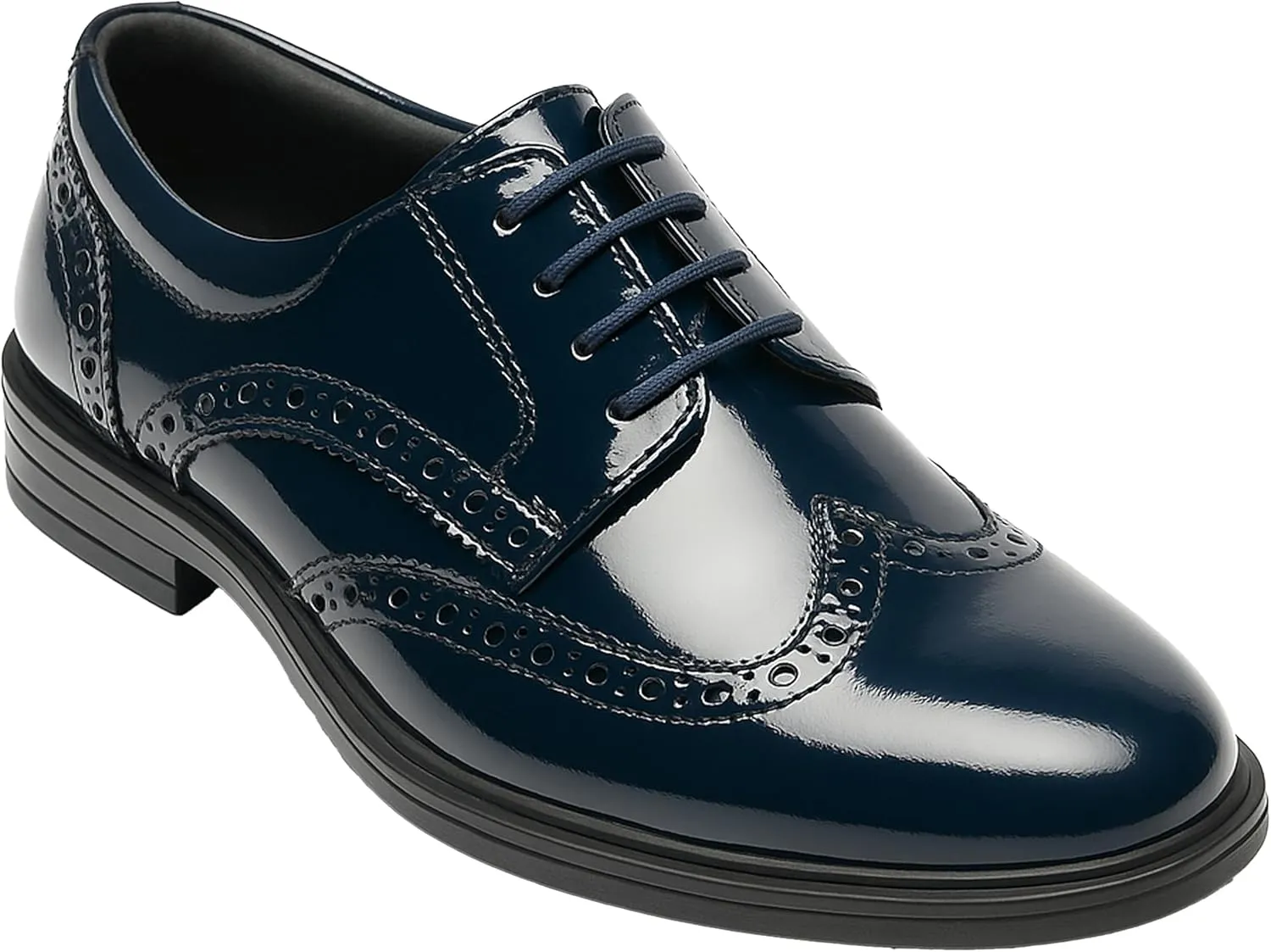 Boys Patent Derby Dress Shoes, Wingtip Brogue Lace-Up Wedding Prom Formal Footwear