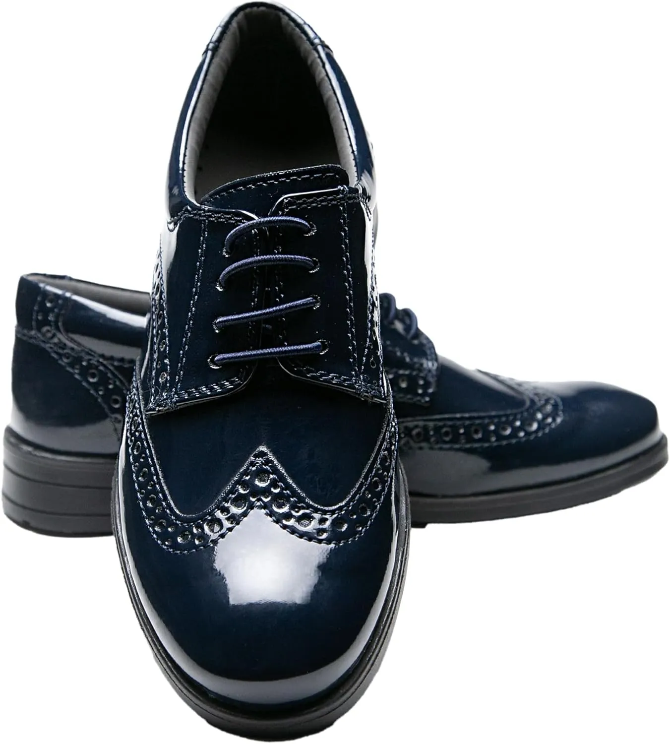 Boys Patent Derby Dress Shoes, Wingtip Brogue Lace-Up Wedding Prom Formal Footwear