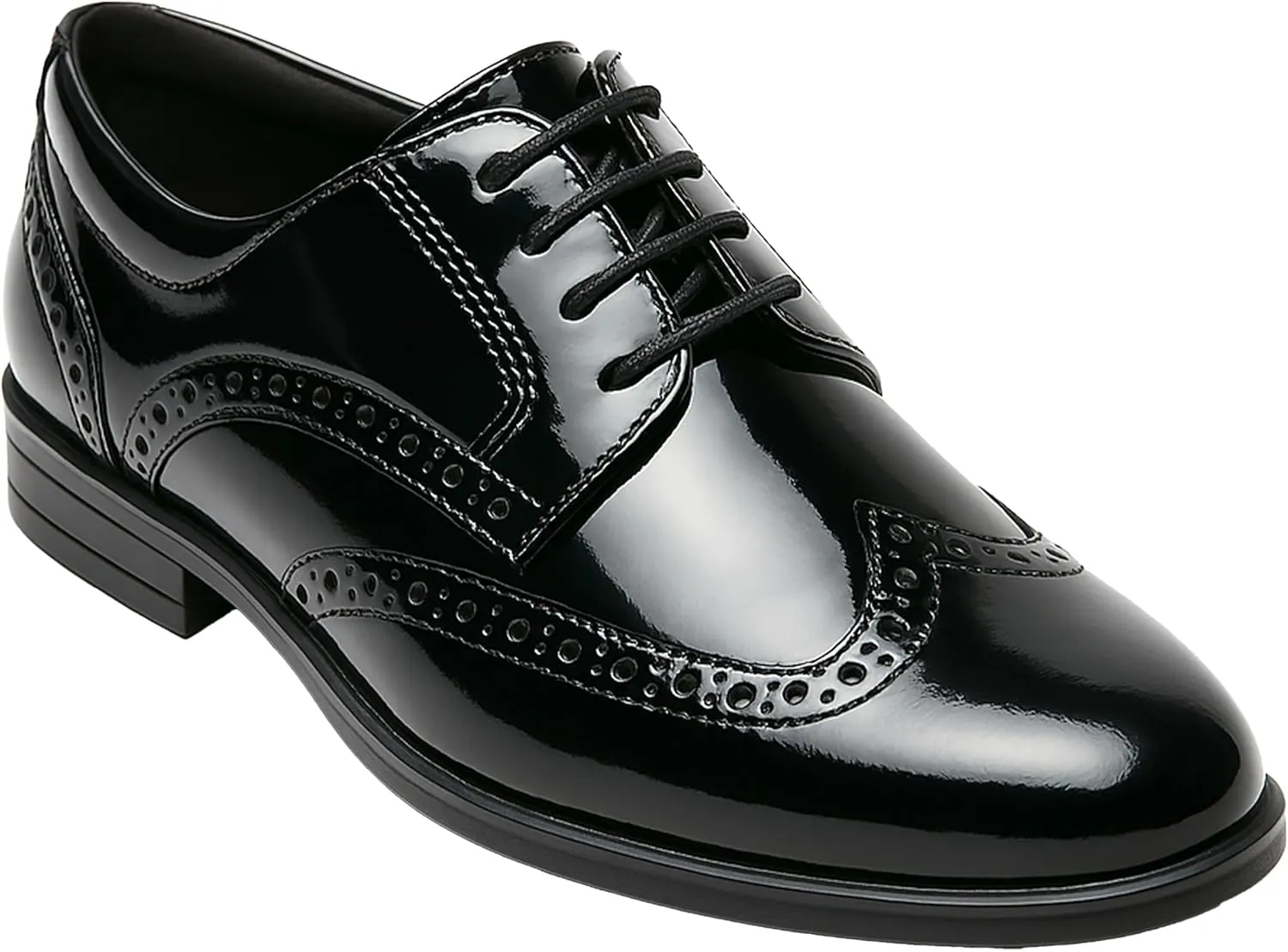 Boys Patent Derby Dress Shoes, Wingtip Brogue Lace-Up Wedding Prom Formal Footwear
