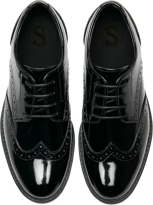 Boys Patent Derby Dress Shoes, Wingtip Brogue Lace-Up Wedding Prom Formal Footwear