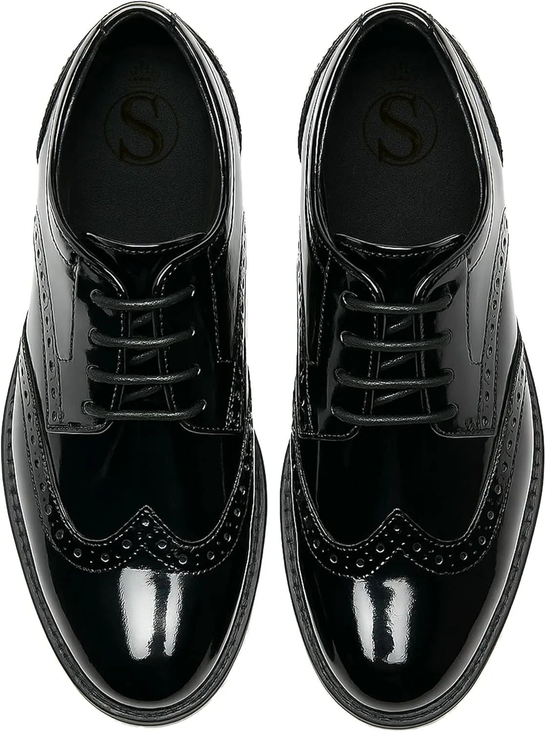 Boys Patent Derby Dress Shoes, Wingtip Brogue Lace-Up Wedding Prom Formal Footwear