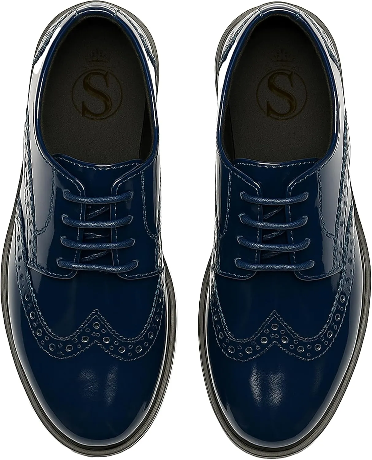 Boys Patent Derby Dress Shoes, Wingtip Brogue Lace-Up Wedding Prom Formal Footwear