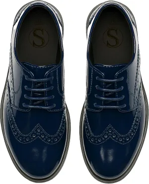 Boys Patent Derby Dress Shoes, Wingtip Brogue Lace-Up Wedding Prom Formal Footwear