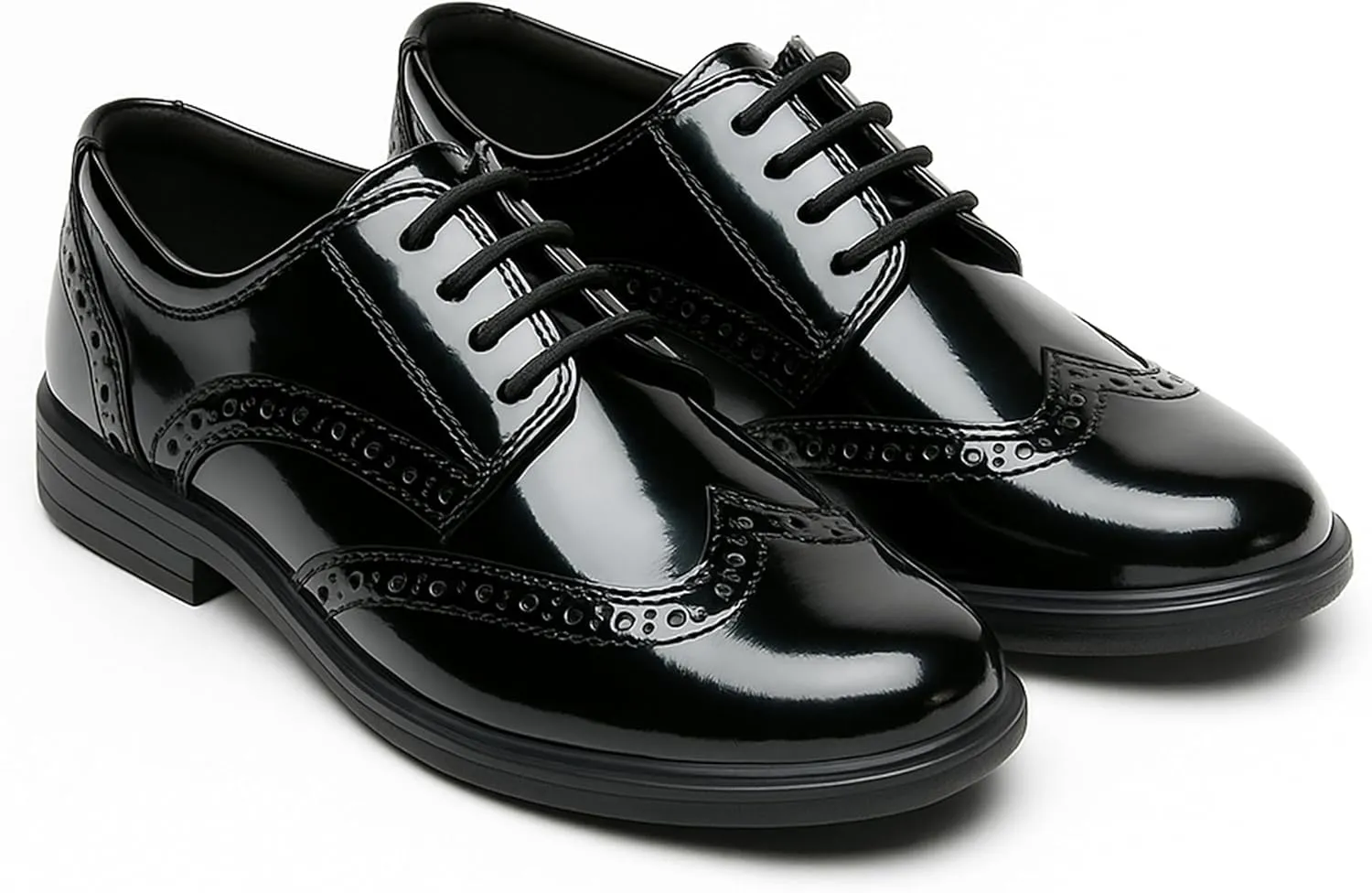 Boys Patent Derby Dress Shoes, Wingtip Brogue Lace-Up Wedding Prom Formal Footwear