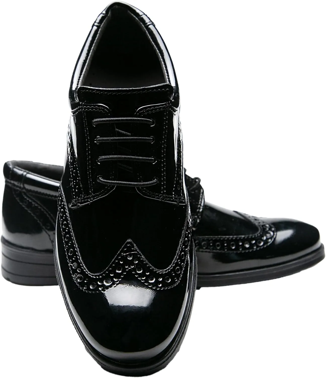 Boys Patent Derby Dress Shoes, Wingtip Brogue Lace-Up Wedding Prom Formal Footwear