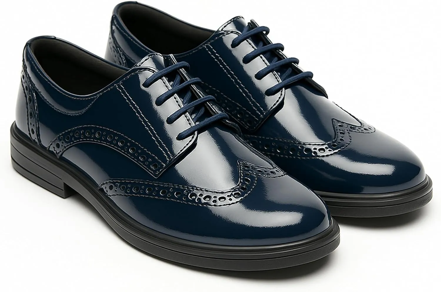 Boys Patent Derby Dress Shoes, Wingtip Brogue Lace-Up Wedding Prom Formal Footwear
