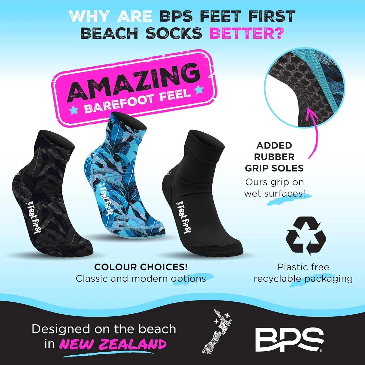 BPS 'Feet First' Beach Volleyball Socks Ultra Flexible Sand Soccer Socks Quick Dry Aqua Sock with Kevlar Soles