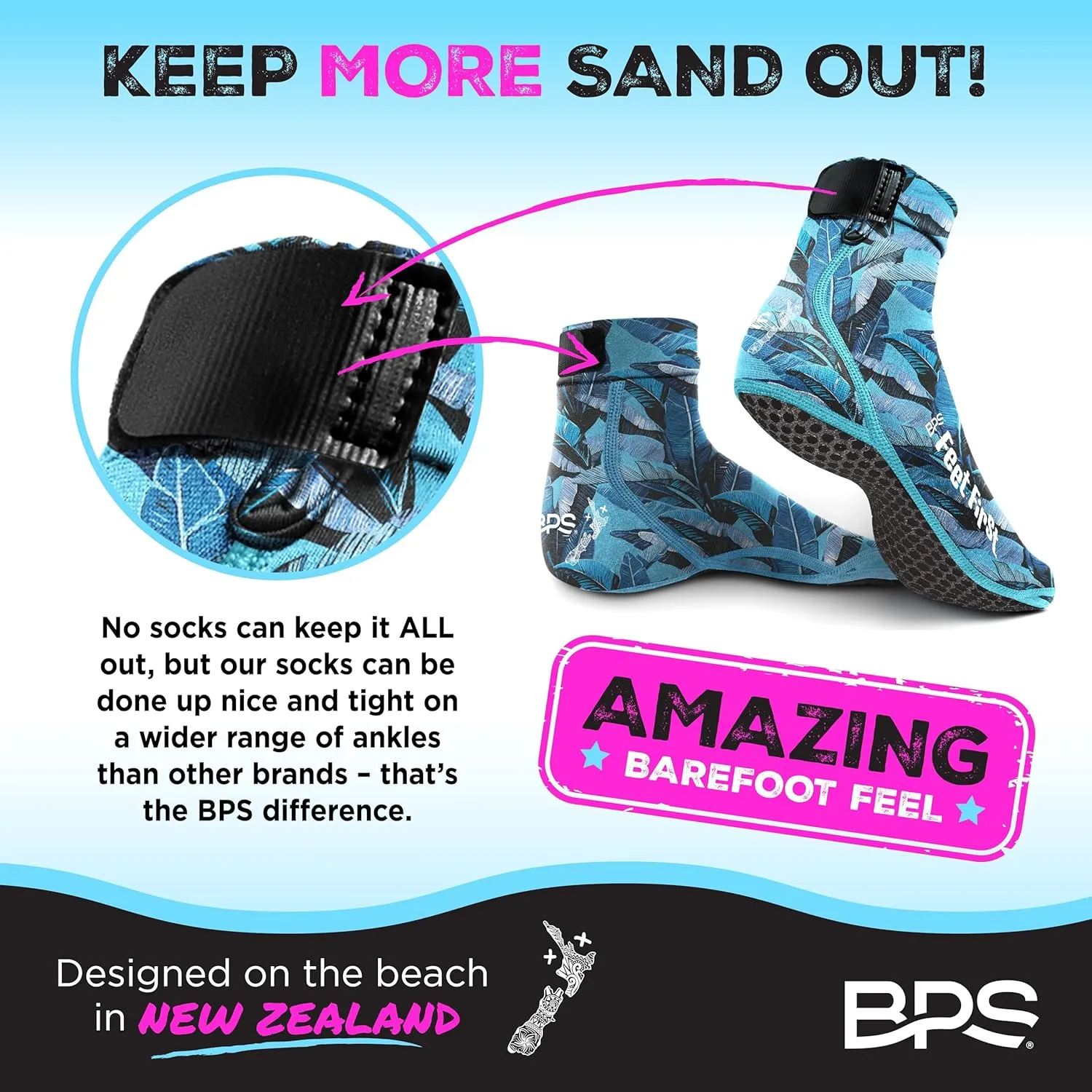 BPS 'Feet First' Beach Volleyball Socks Ultra Flexible Sand Soccer Socks Quick Dry Aqua Sock with Kevlar Soles