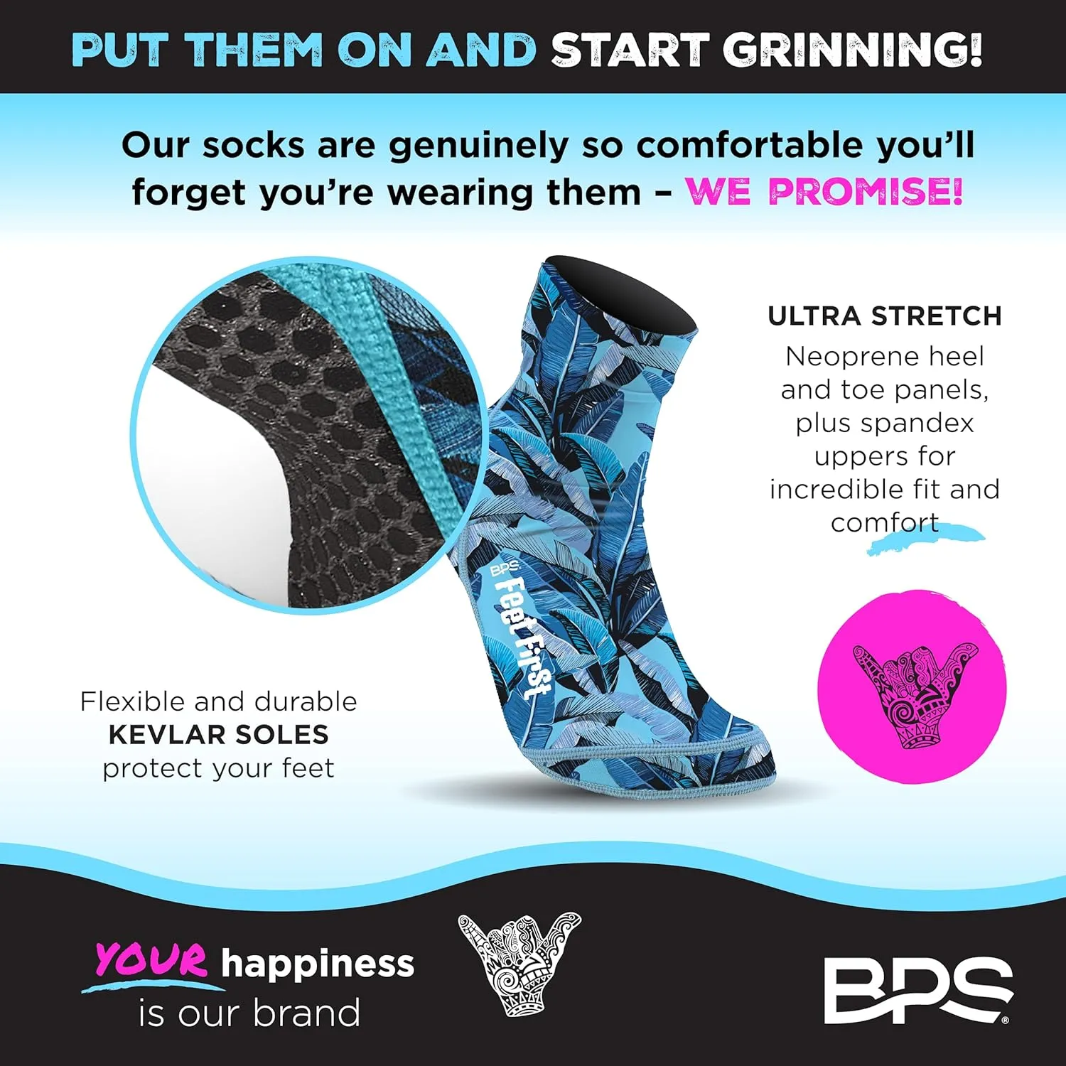 BPS 'Feet First' Beach Volleyball Socks Ultra Flexible Sand Soccer Socks Quick Dry Aqua Sock with Kevlar Soles