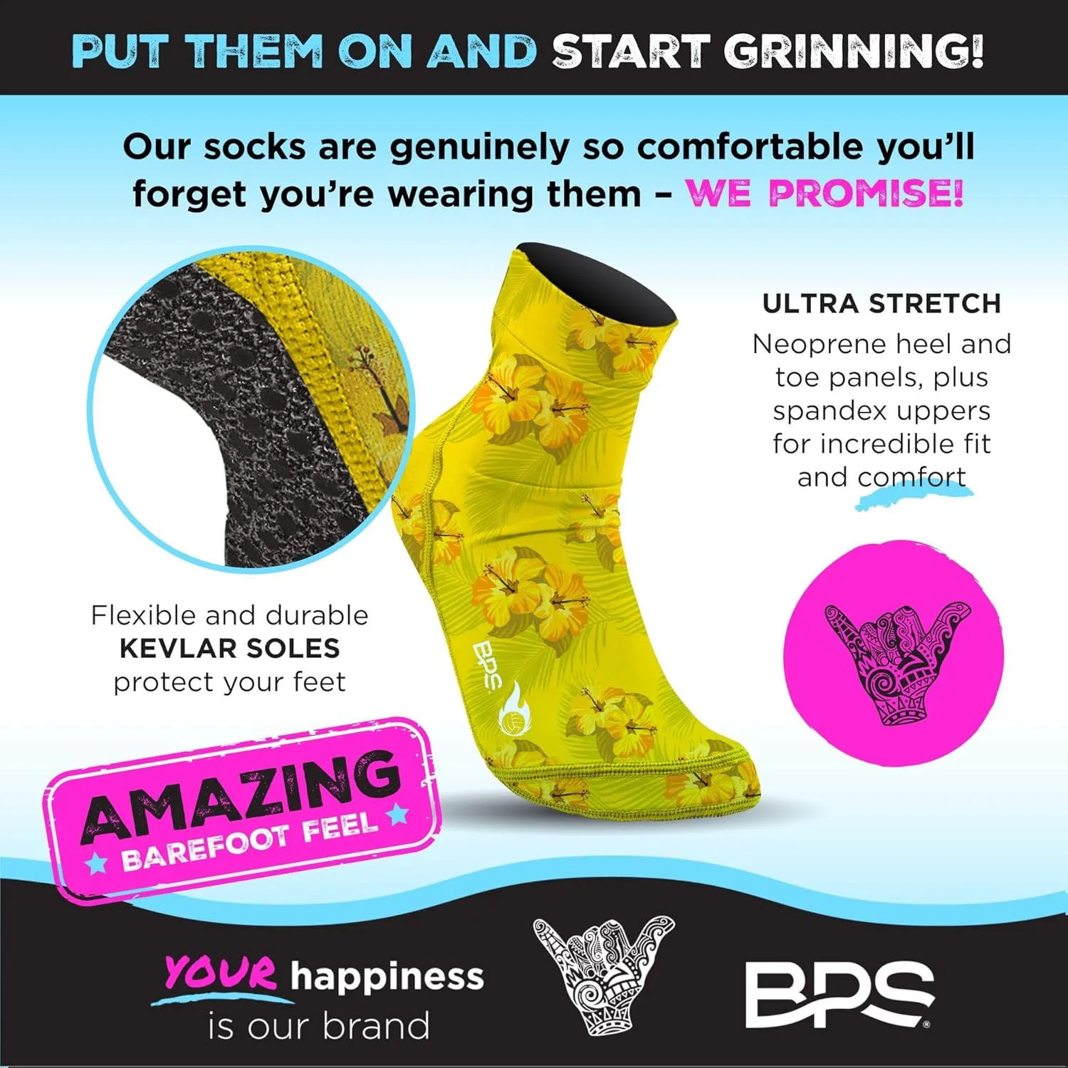 BPS 'Feet First' Beach Volleyball Socks Ultra Flexible Sand Soccer Socks Quick Dry Aqua Sock with Kevlar Soles