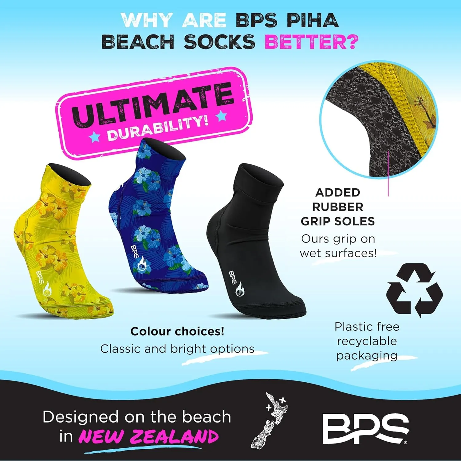 BPS 'Feet First' Beach Volleyball Socks Ultra Flexible Sand Soccer Socks Quick Dry Aqua Sock with Kevlar Soles