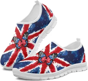 British Flag Butterfly Shoes for Women Sneaker Walking Shoes Athletic Tennis Shoes Flat Loafers Breathable Slip On Footwear