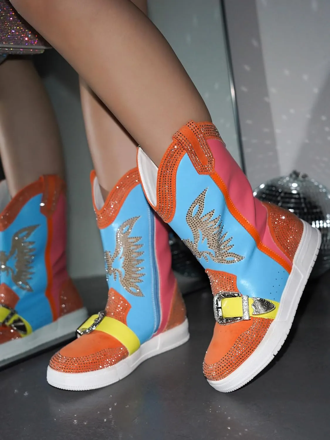Cape Robbin Sparkly Cowgirl Boots - Rhinestone Cowboy Boots for Women - Ankle Boots for Women Glitter Cowboy Boots - Sparkly Booties for Women (Jonie)