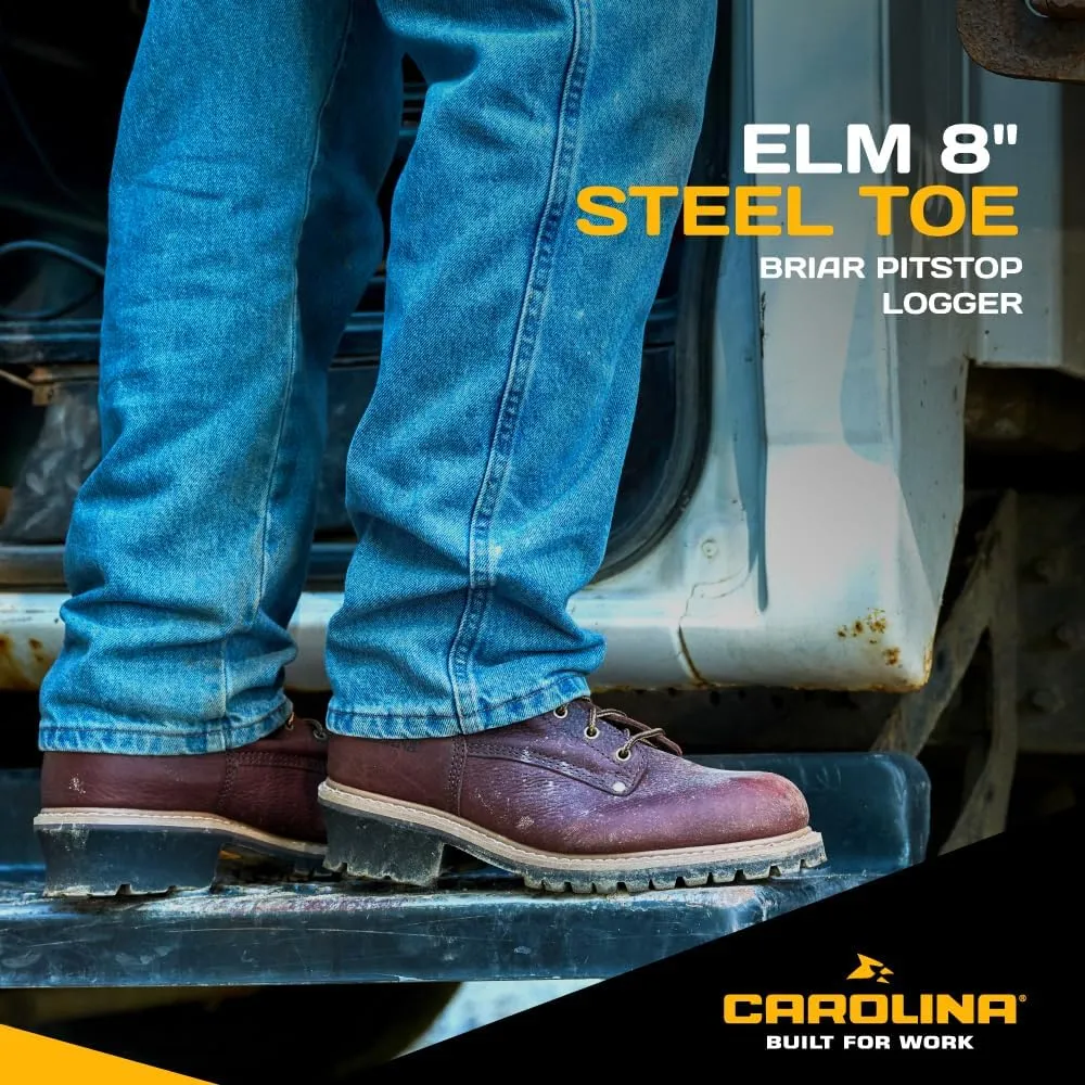 Carolina Elm 8 Steel Toe Logger Work Boots for Men - Rugged Leather Upper with Comfort Footbed, Oil & Slip-Resisting Rubber Lug Outsole, EH Rated