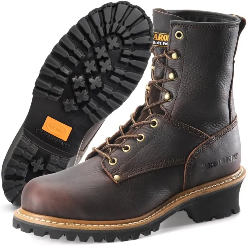 Carolina Elm 8 Steel Toe Logger Work Boots for Men - Rugged Leather Upper with Comfort Footbed, Oil & Slip-Resisting Rubber Lug Outsole, EH Rated