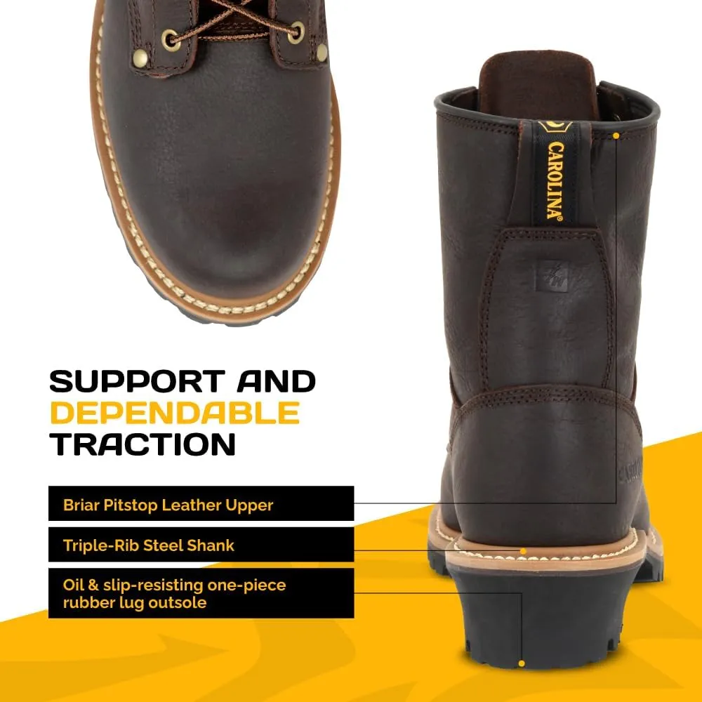 Carolina Elm 8 Steel Toe Logger Work Boots for Men - Rugged Leather Upper with Comfort Footbed, Oil & Slip-Resisting Rubber Lug Outsole, EH Rated