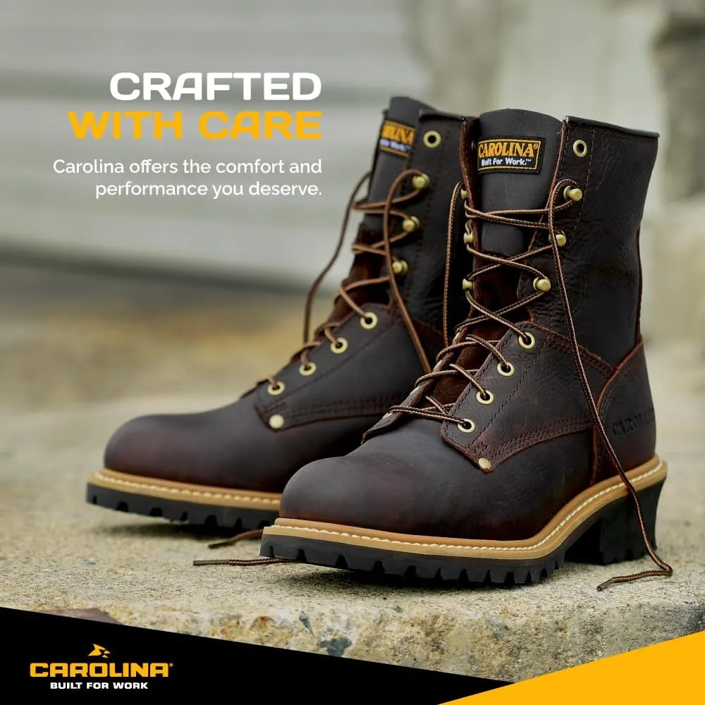 Carolina Elm 8 Steel Toe Logger Work Boots for Men - Rugged Leather Upper with Comfort Footbed, Oil & Slip-Resisting Rubber Lug Outsole, EH Rated