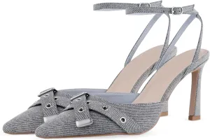 Closed Toe Ankle Strap Heels Women Pumps Pointed Toe Heeled Sandals for Women Stiletto Wedding Dress Shoes