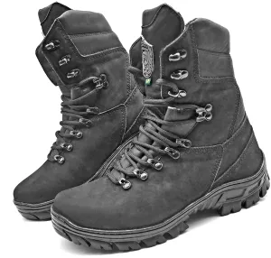 Combat Boots Black Nubuck Leather Outdoor Tactical Lace Up