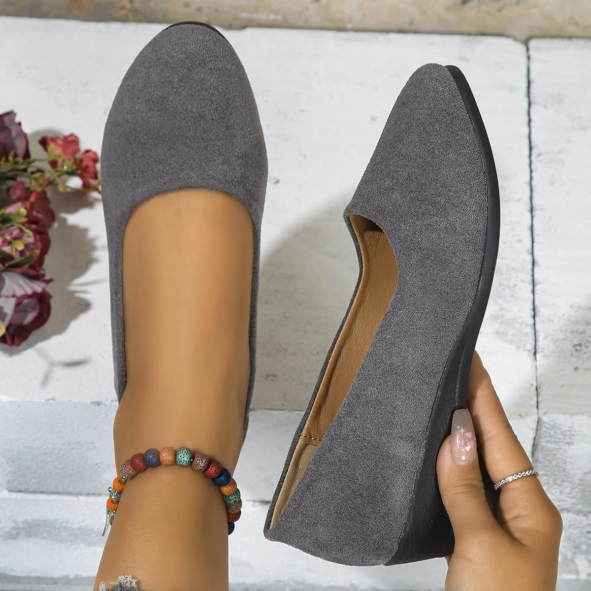Comfortable Lightweight Anti-Slip Breathable Orthopedic Flat Shoes, Closed Toe Wedges for Women Low Heel, Ballet Wedge Wide Fit Dress Shoes