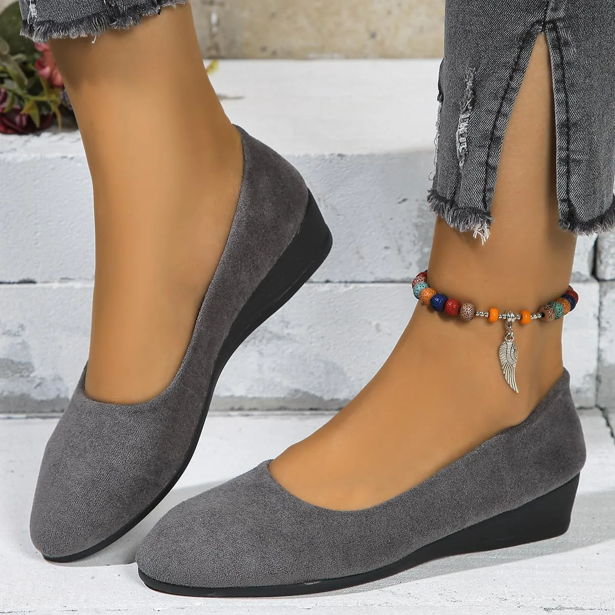 Comfortable Lightweight Anti-Slip Breathable Orthopedic Flat Shoes, Closed Toe Wedges for Women Low Heel, Ballet Wedge Wide Fit Dress Shoes