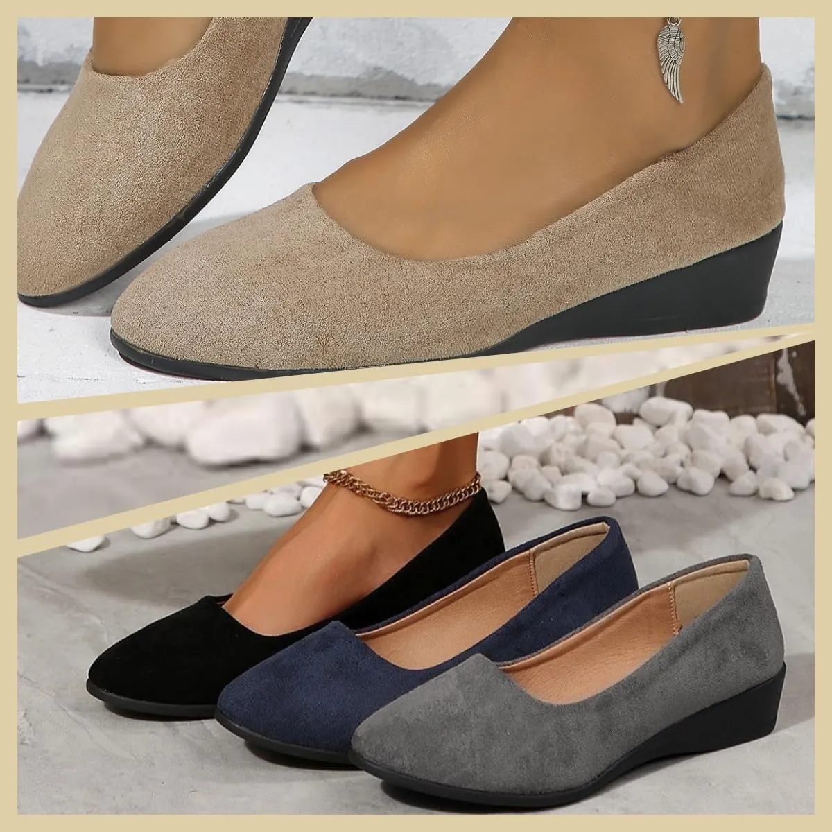 Comfortable Lightweight Anti-Slip Breathable Orthopedic Flat Shoes, Closed Toe Wedges for Women Low Heel, Ballet Wedge Wide Fit Dress Shoes