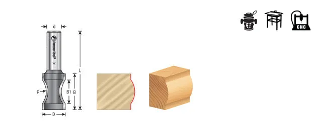 Convex Edging Router Bit | 23⁄32 Radius x 13⁄16 Dia x 1 1⁄4 x 1⁄4" Shank | 51580 | 738685155806