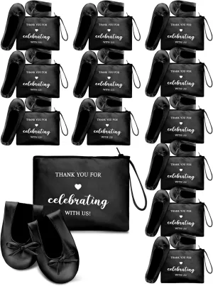 Cuffbow 12 Pairs Wedding Foldable Flats Dancing Shoes Rollable Ballet Flats Bulk Party Wedding Slippers Bridesmaids Guests