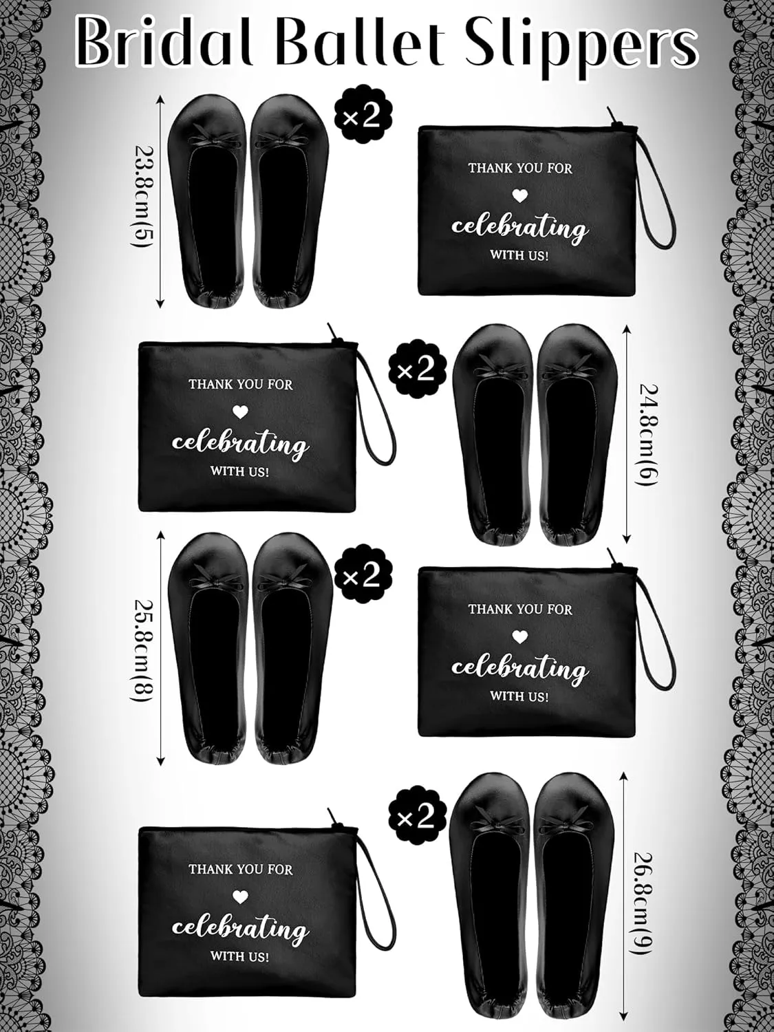 Cuffbow 12 Pairs Wedding Foldable Flats Dancing Shoes Rollable Ballet Flats Bulk Party Wedding Slippers Bridesmaids Guests
