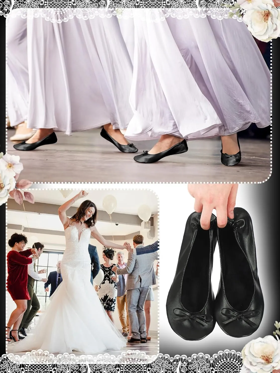 Cuffbow 12 Pairs Wedding Foldable Flats Dancing Shoes Rollable Ballet Flats Bulk Party Wedding Slippers Bridesmaids Guests