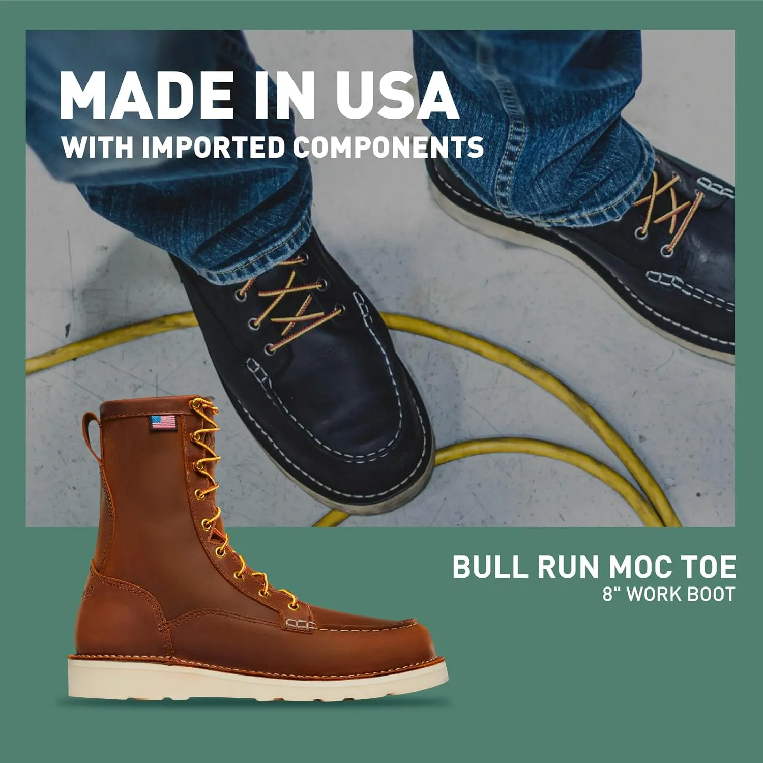 Danner 8 Bull Run Moc Toe Work Boots for Men - Durable Full-Grain Leather with Non Slip Wedge Outsole and 3-Density Cushion Footbed, EH Resistant