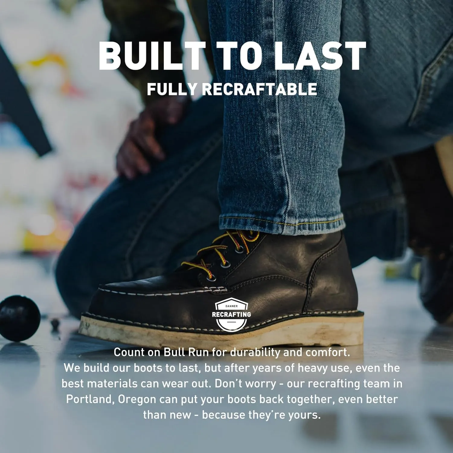 Danner 8 Bull Run Moc Toe Work Boots for Men - Durable Full-Grain Leather with Non Slip Wedge Outsole and 3-Density Cushion Footbed, EH Resistant