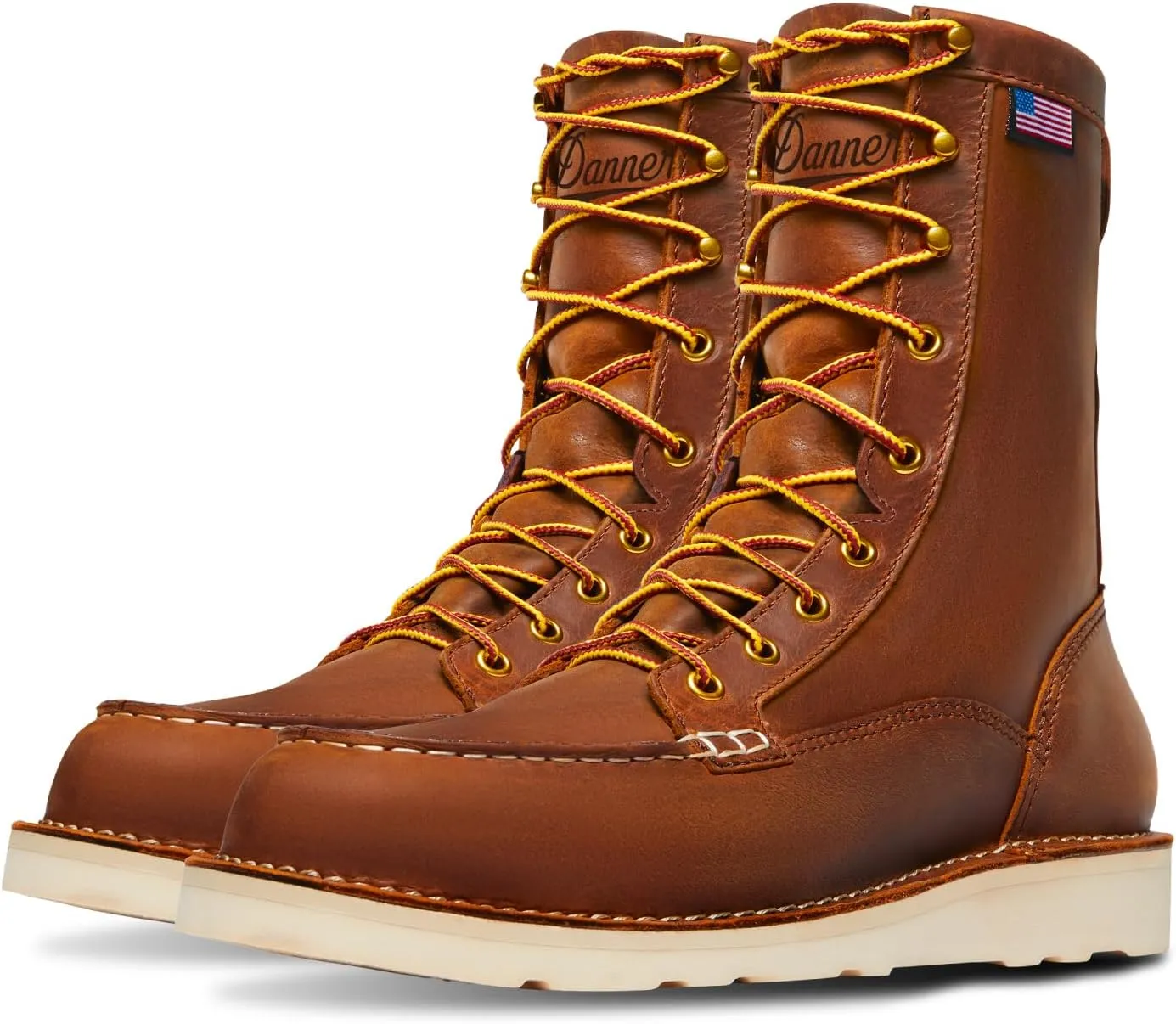 Danner 8 Bull Run Moc Toe Work Boots for Men - Durable Full-Grain Leather with Non Slip Wedge Outsole and 3-Density Cushion Footbed, EH Resistant