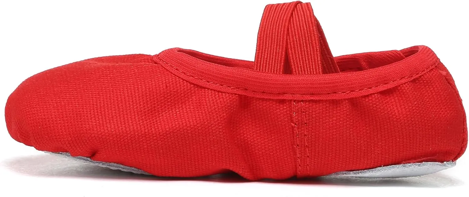 Danzcue Ballet Shoes for Girls-Soft Canvas/PU Leather Dance Slippers with Non-Slip Soles, Ideal Ballet Flats for Toddlers and Kids