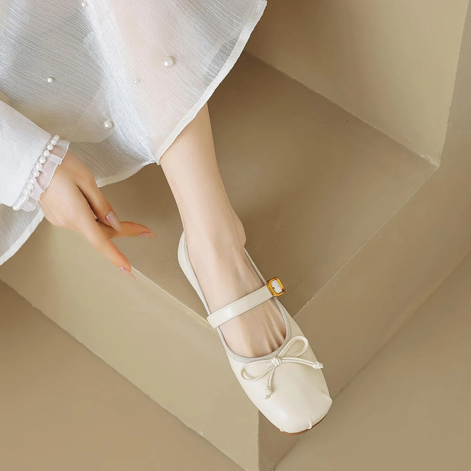 Dear Time Women's Ballets Bowknot Flats Mary Janes Dance Flat Shoes Round Toe Strap Ballets