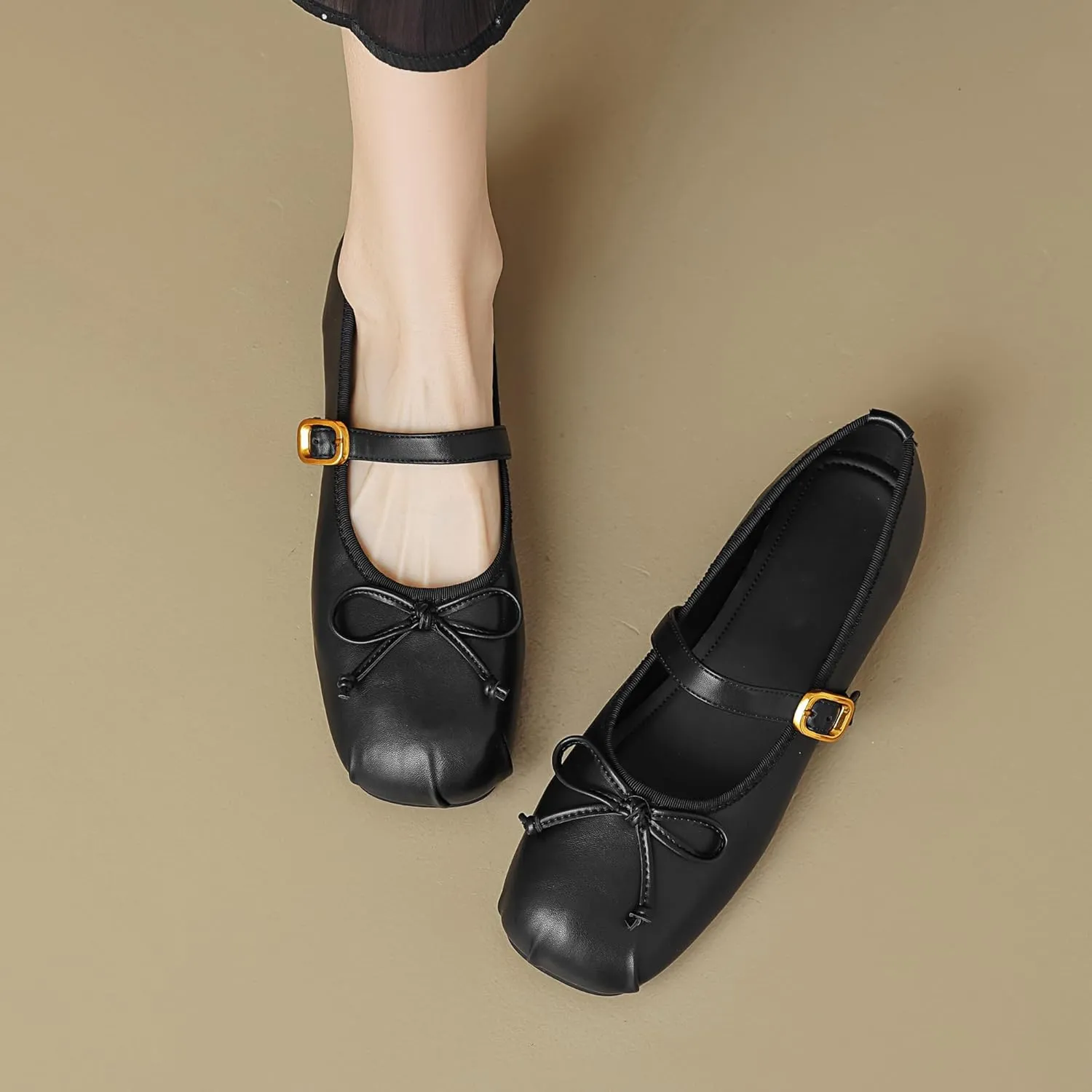 Dear Time Women's Ballets Bowknot Flats Mary Janes Dance Flat Shoes Round Toe Strap Ballets