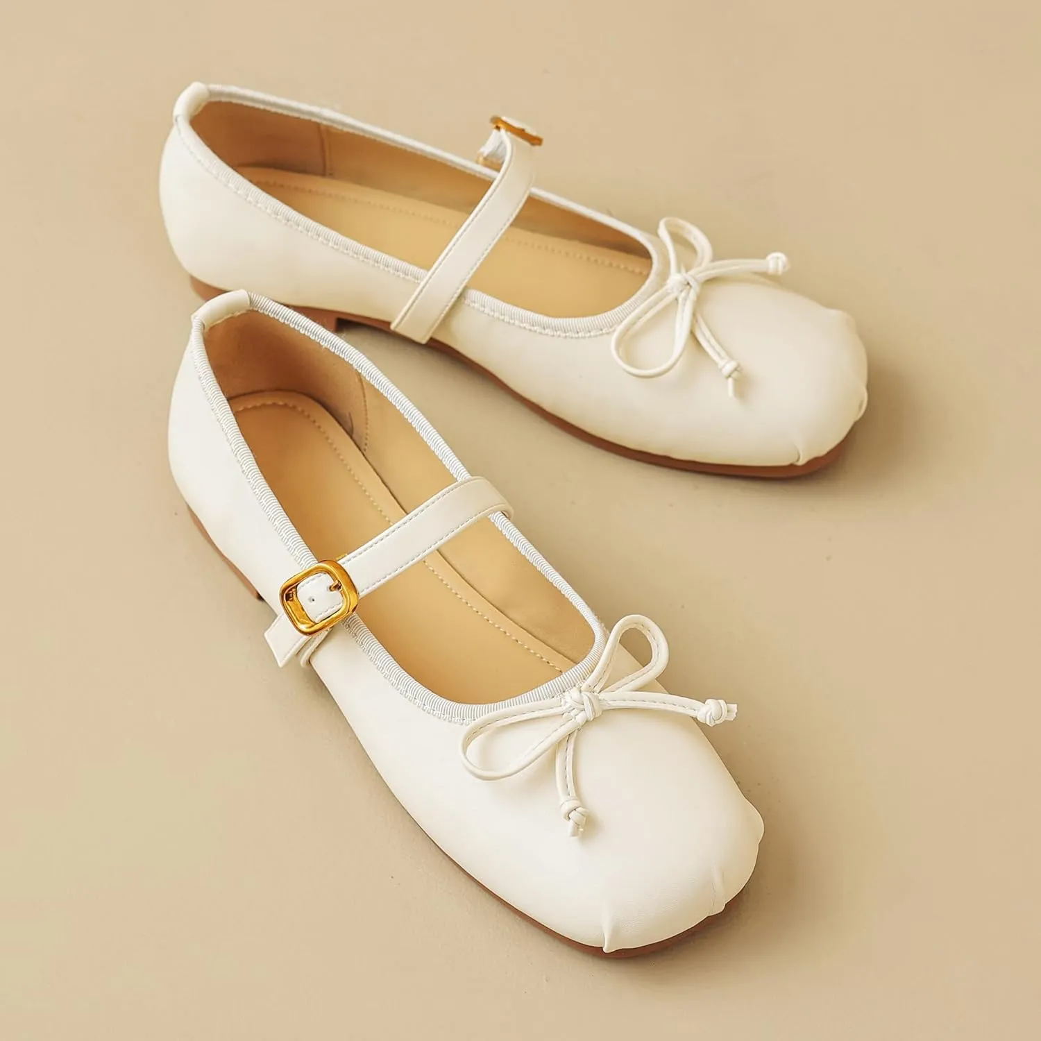 Dear Time Women's Ballets Bowknot Flats Mary Janes Dance Flat Shoes Round Toe Strap Ballets