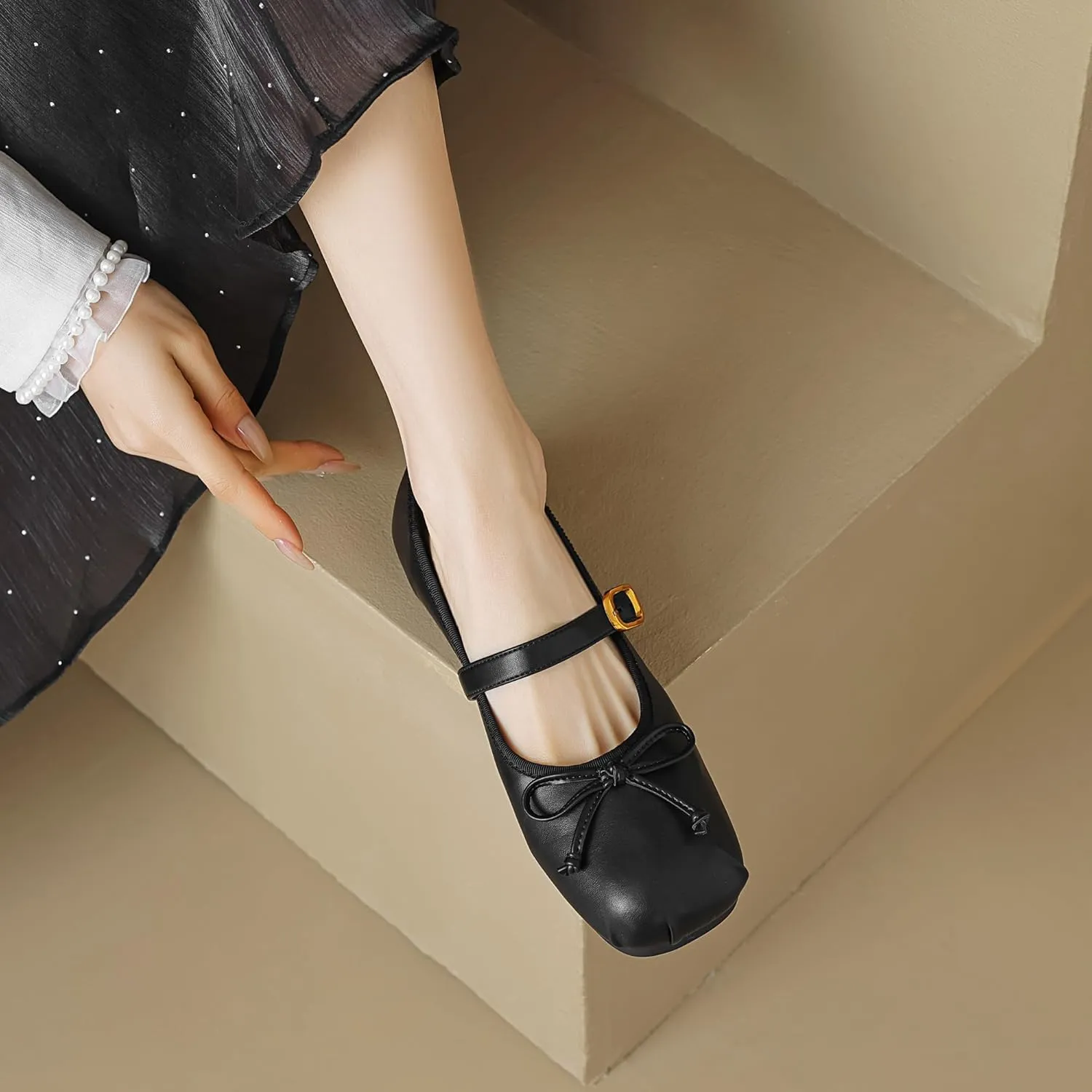 Dear Time Women's Ballets Bowknot Flats Mary Janes Dance Flat Shoes Round Toe Strap Ballets
