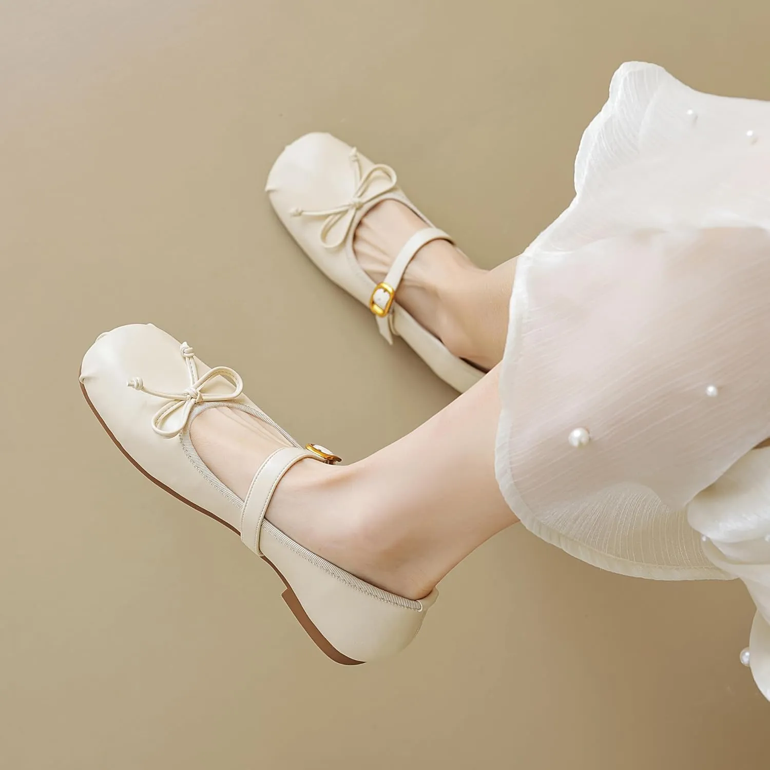 Dear Time Women's Ballets Bowknot Flats Mary Janes Dance Flat Shoes Round Toe Strap Ballets