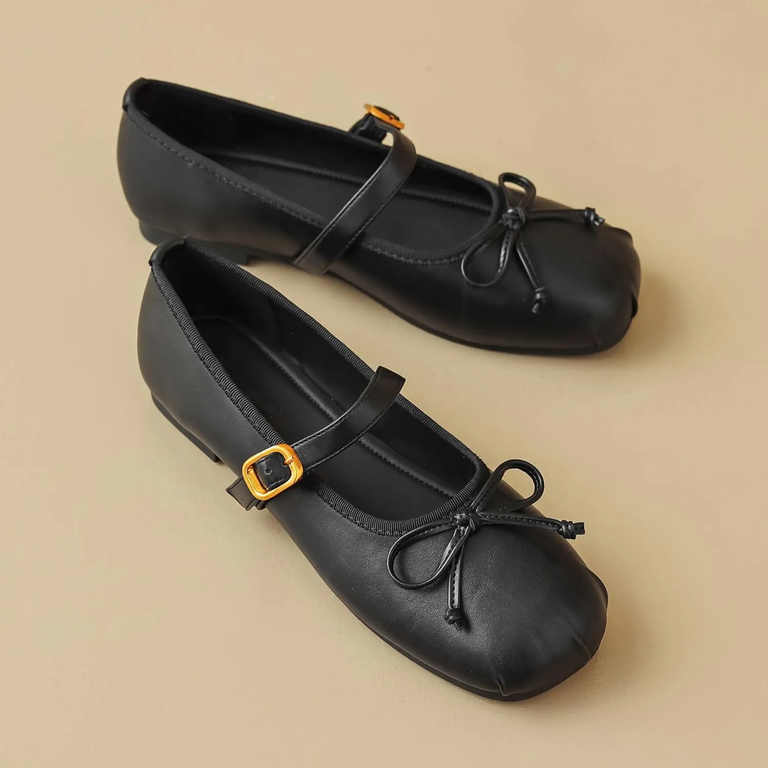 Dear Time Women's Ballets Bowknot Flats Mary Janes Dance Flat Shoes Round Toe Strap Ballets