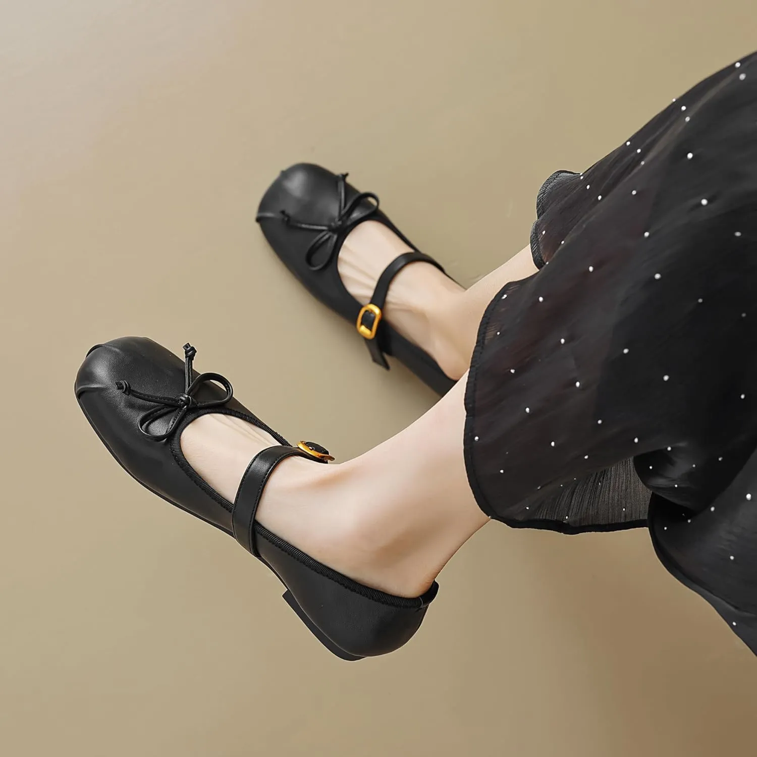Dear Time Women's Ballets Bowknot Flats Mary Janes Dance Flat Shoes Round Toe Strap Ballets