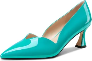 DearOnly Womens Mid Stiletto Heel Dress Slip-on Close Pointed Toe Pumps Cute Patent Leather Prom Casual Shoes 2.4 Inches Heels
