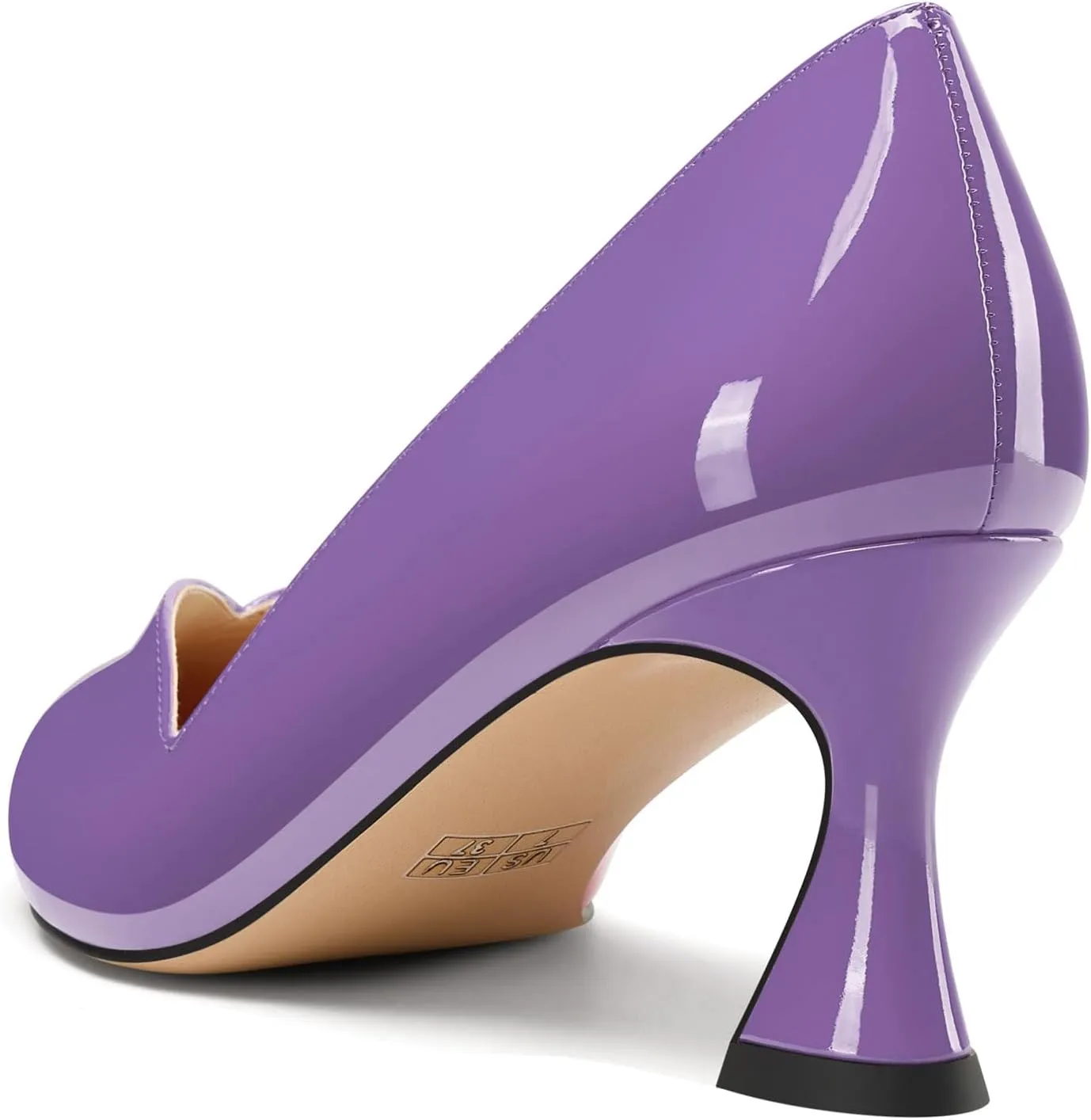 DearOnly Womens Mid Stiletto Heel Dress Slip-on Close Pointed Toe Pumps Cute Patent Leather Prom Casual Shoes 2.4 Inches Heels
