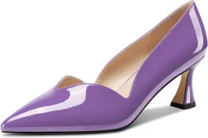 DearOnly Womens Mid Stiletto Heel Dress Slip-on Close Pointed Toe Pumps Cute Patent Leather Prom Casual Shoes 2.4 Inches Heels
