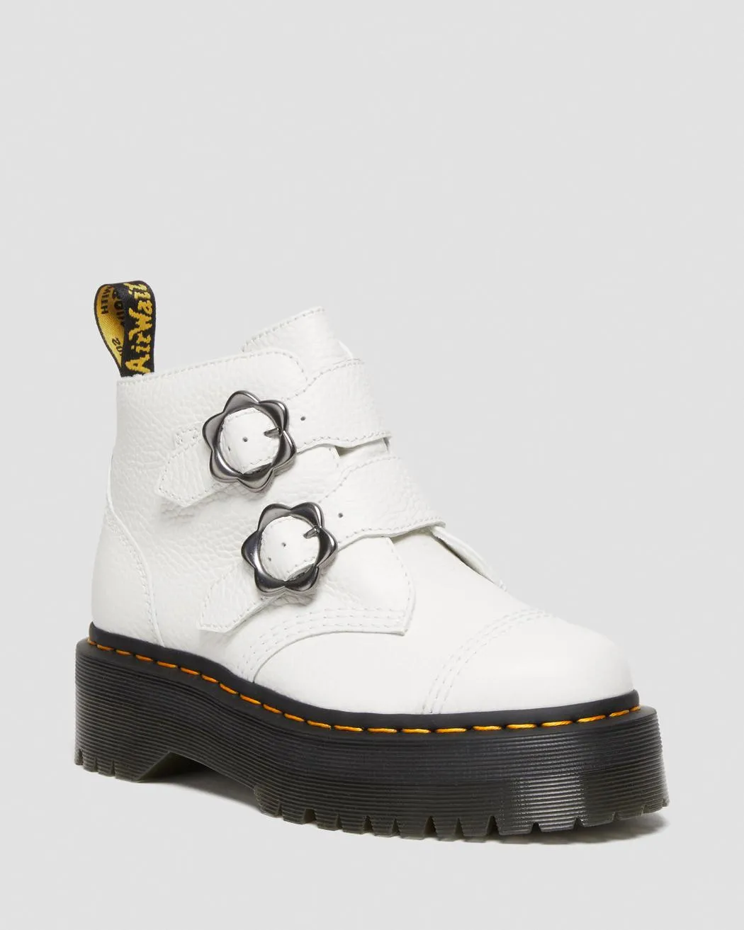 Devon Flower White Leather Platform Boots