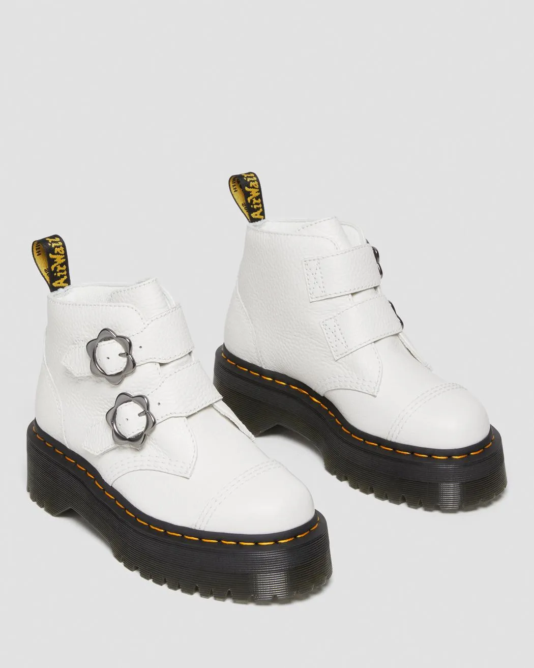 Devon Flower White Leather Platform Boots