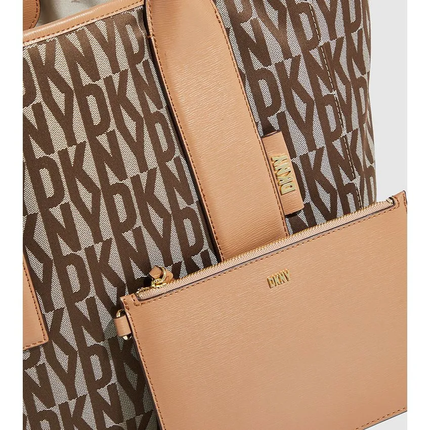 DKNY Grayson Monogram Tote with Pouch (Chino/Cashew)