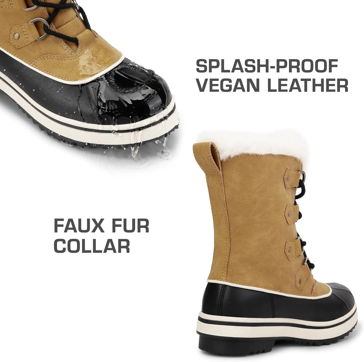 DREAM PAIRS Women's Snow Winter Boots Mid Calf Waterproof Warm Faux Fur Lined Lace Up Anti-slip Outdoor Duck Boots