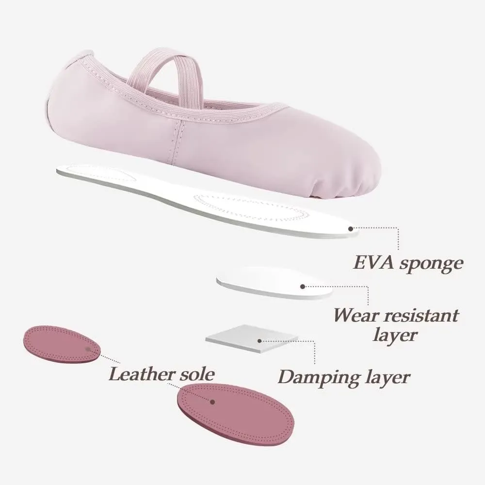 DyingSwan Toddler Ballet Shoes for Girls, Soft Leather Ballet Slippers, No-Tie Ballet Shoes Dance Shoes for Girls (Toddler/Little/Big Kid/Women)