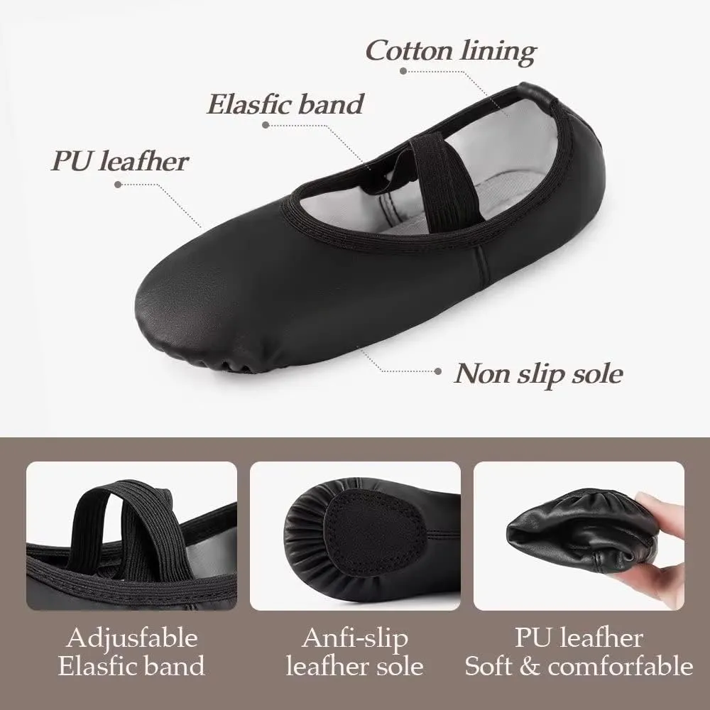 DyingSwan Toddler Ballet Shoes for Girls, Soft Leather Ballet Slippers, No-Tie Ballet Shoes Dance Shoes for Girls (Toddler/Little/Big Kid/Women)
